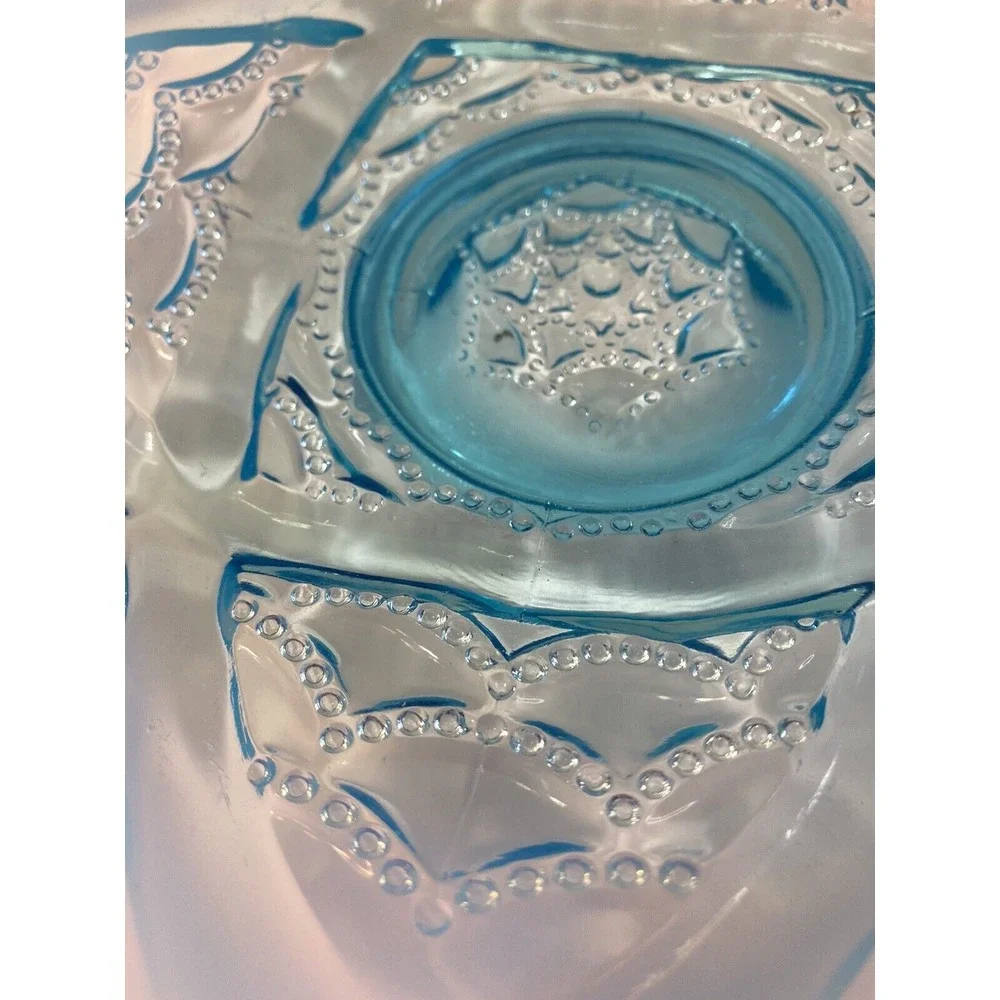 Jefferson‎ Glass Aqua Blue Opalescent Plate Wishbone and Drapery Pattern